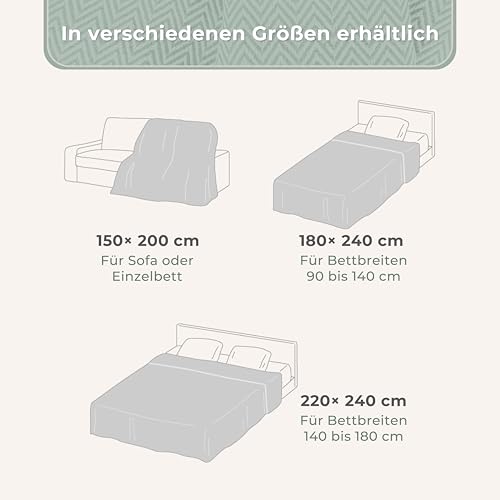 Gräfenstayn Premium Tagesdecke mit Fransen - 100% Baumwolle - 180 x 240 cm - Fischgrätenmuster Sommerdecke - Baumwolldecke als Bett-Überwurf, Couch-Überwurf, Sofa-Decke (Grau)