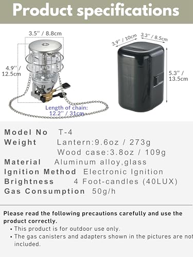 CAMPINGMOON Mini Gas Camping Lantern with Hanging Chain & Hard Case – 80W Equivalent Brightness, Adjustable Dial, Outdoor Portable Butane Lamp for Hiking, Backpacking, Emergency, Tent Lighting T-4 - image 5