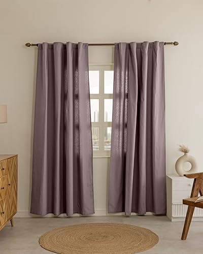 Image of THE LINEN COMPANY Solid Cotton Curtains 4 Feet for Window, Soft Color Window Drapes, 4ft Set of 2, Lavender