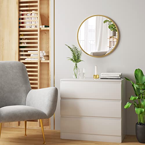 WOLTU Espejo Redondo de Pared, Espejo Moderno de Baño, Espejo Decorativo con Borde Dorado, Diámetro 60 cm，Adecuado para Baño, Dormitorio, Tocador y Pasillo