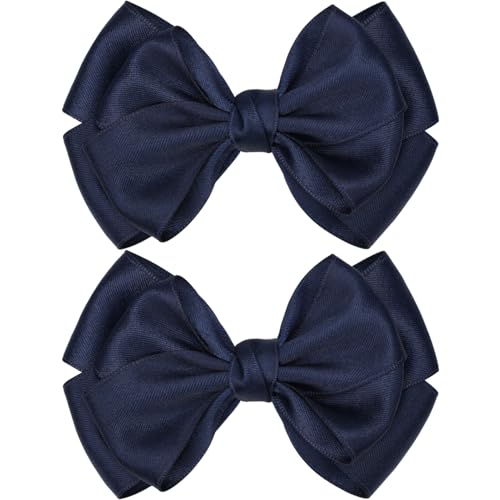 Lazos dobles para cabello 4.5 in con pinzas de cocodrilo azul marino miniatura 1