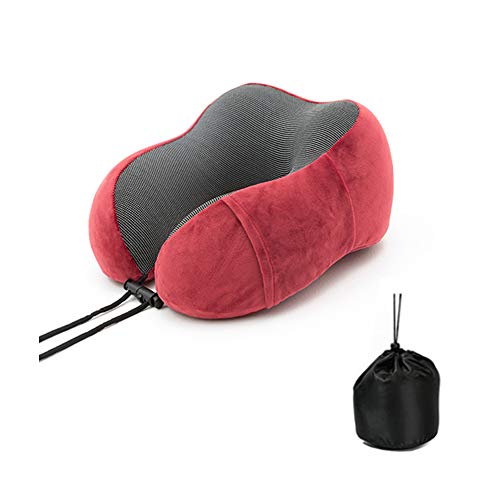 Reise Nackenkissen, Tragbares U-förmiges Reisekissen mit Memory Foam, für Reisen, Zuhause und Büro Nackenstützkissen (Weinrot) Cover