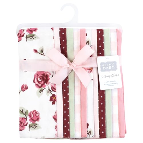 Image of Hudson Baby Unisex Baby Flannel Burp Cloth 12pk, Sweet Roses, One Size