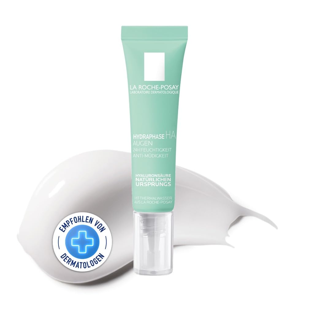 La Roche Posay Intensiv hydratisierende Augenpflege für empfindliche Haut, 72 Stunden Feuchtigkeit, Mit biofermentierter Hyaluronsäure und Thermalwasser, Ohne Alkohol, Hydraphase HA Augen, 15 ml