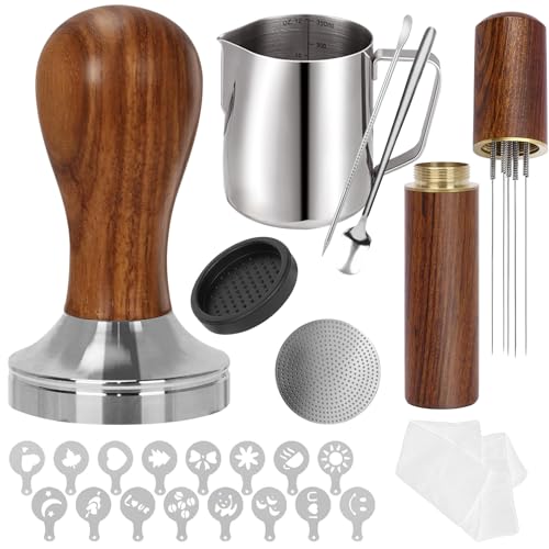 Gmnuiy 58.5mm,Espresso Accessories Kit, 24PCS Coffee Tamper Set ， Barista Kit, WDT Tool,stainlesss Frothing Pitcher, Stirrer, Tamper Mat, Latte Art Pen ， Coffee puck screen