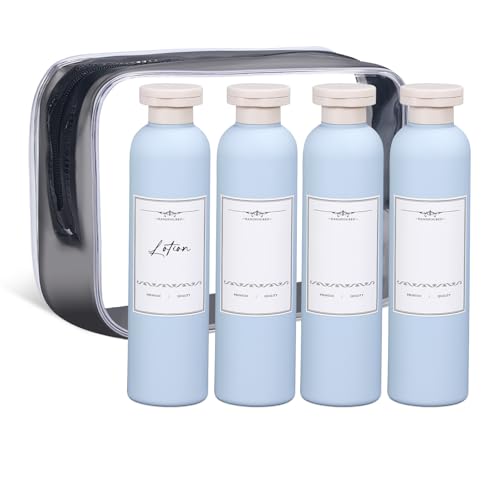 Image of ASEVAT 8.8 oz Plastic Travel Refillable Shampoo Bottles, Empty Squeeze Bottles with Flip Cap, Travel Containers for Shampoo, Conditioner, Lotion, Cream and Liquids (4 Pcs)