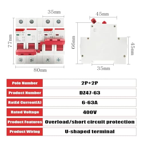 Interrupteur de déconnexion d'isolation 2P+2P AC 400V double puissance 63A max - 2