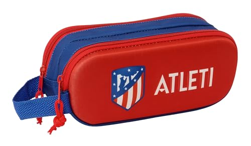 Safta ATLÉTICO DE Madrid 3D - Portatodo Doble 3D, Estuche Infantil, Estuche Niño, Ideal para Niños en Edad Escolar, Cómodo y Versátil, Calidad y Resistencia, 21x6x8 cm, Color Rojo