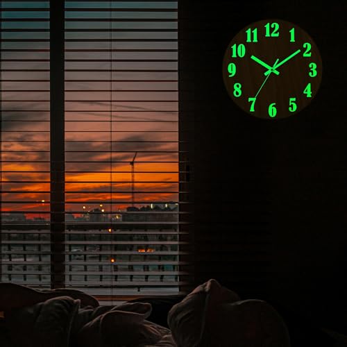 Image of HZDHCLH Luminous Wall Clock 12 Inch Silent Non Ticking Clock for Living Room Bedroom Kitchen Office(Wood Color)