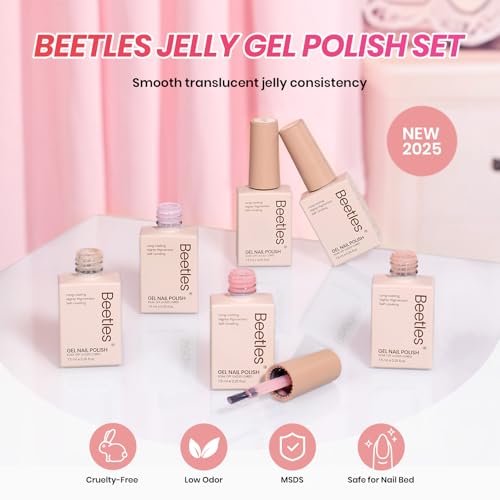 Image of Beetles Jelly Gel Nail Polish Set - 6 Colors Neutral Sheer Milky White Nude Pink Gel Polish Kit Translucent Soak off UV French Nail Art Manicure Gift for Women Girls