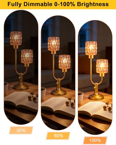 Image of Lightdot Mid Century Modern Table Lamp Vintage Gold Lamp Dimmable Gift | Nightstand Lamp Amber Glass Desk Lamp 2 Bulbs Included Warmwhite Ambient Bedside Lamps for Bedroom Living Room Home Decor