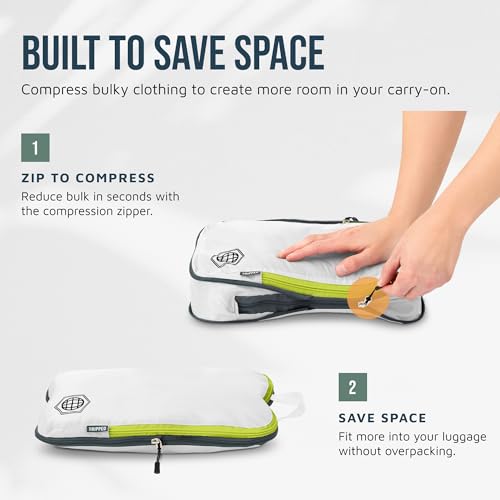 Image of Compression Packing Cubes for Travel- Packing Cubes and Travel Organizers, White and Green, 2 Piece