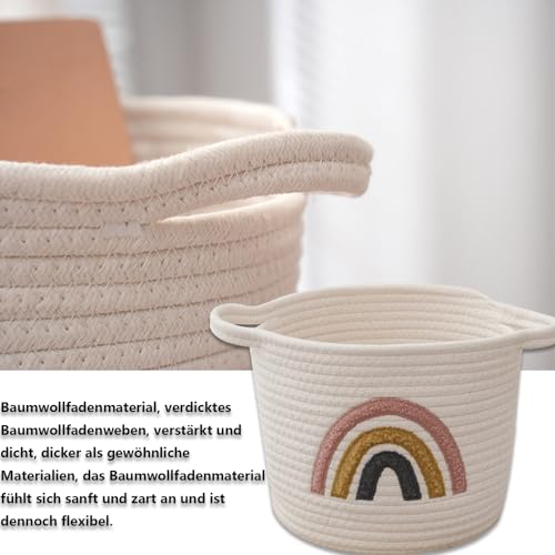 Klein Aufbewahrungskorb Gewebter Spielzeugkorb Baumwollseil Regenbogen Deko Korb für Handtücher,Spielzeug, Kleidung