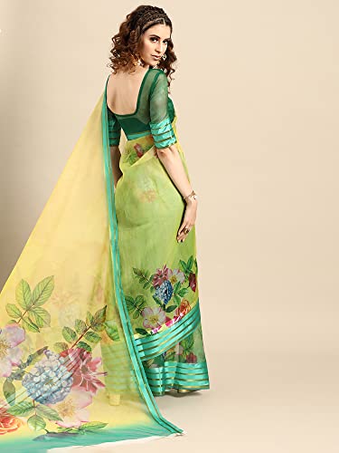 Image of AKHILAM Women's Knit Floral Printed Organza Saree with Unstitched Blouse Piece (FF0SAGE10 Parent)