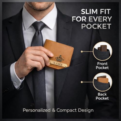 Image of Customized Wallet for Men with Name & Charm (Tan) | Personalised Stylish Leather Wallet for Boy | Personalized Unique Gift with Card Slots & Cash Compartment for Boys, Employees