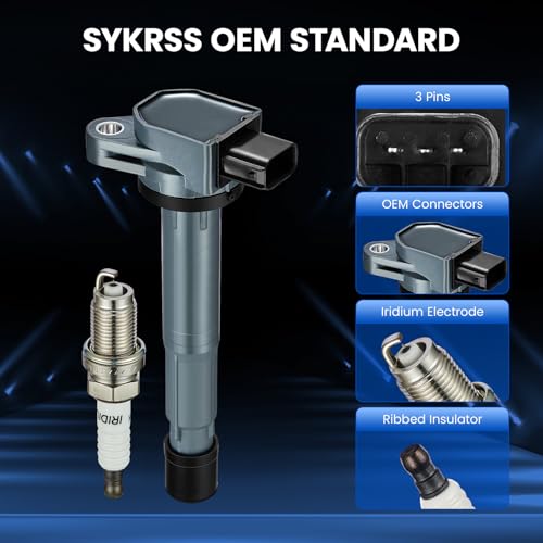 Image of Set of 4 Ignition Coil Pack UF417 and Iridium Spark Plugs SP1018 4 Pack Compatible with Acura RDX 2007 2008 2009 2010 2011 2012 2.3L TSX 2004-2008 2.4L l4 Replaces 52-1781 30520-PNC-004