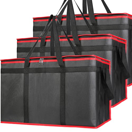 Bodaon 3 Pack Insulated Food Delivery Bags with Hard Bottom, XXXL Cooler