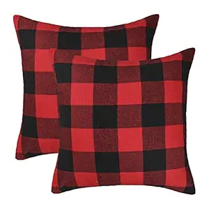 4TH Emotion Christmas Red and Black Buffalo Check Plaid Throw Pillow Case Cushion Cover Valentine's Day Decor Cotton Polyester for Sofa 18 x 18 Inch Set of 2