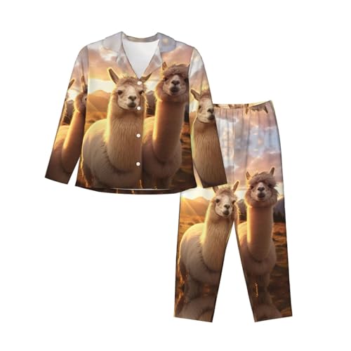 Pyjama imprimé alpaga lama2 femme vêtement de nuit confortable chaud