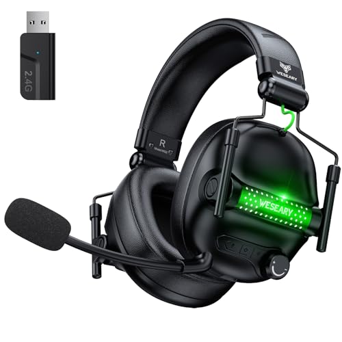 WESEARY WG2 2,4G Wireless Gaming Headset mit Mikrofon Bluetooth Kopfhörer für PS5, PS4, PC, Switch, Mac, Faltbarer 7.1 Surround Sound Noise Cancelling mit LED Licht