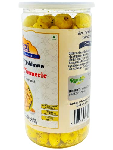 Image of Rani Jumbo Phool Makhana (Fox Nut /Popped Lotus Seed) Salt & Turmeric Flavor 2.29oz (65g) Vacuum Sealed, Easy Open Top, Resealable Container ~ Indian Tasty Treats | Vegan | NON-GMO | Indian Origin