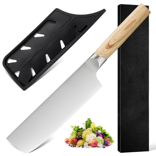 Irai Utaki 菜切り包丁 薄刃 刃渡り165mm 5Cr15ステンレス鋼 口金付木製ハンドル 千切り みじん切り 小口切り 野菜用包丁 両刃 キッチンナイフ