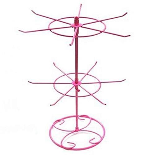 Preisvergleich Produktbild Belegend Doppelt Stufig Metall Rotierend Schmuck Stehen Ohrring Schmuckdisplay für Halskette Löcher Halter Gestell - Rosa