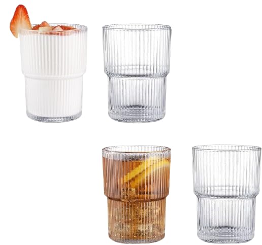 Vintage Ribbed Glassware Set of 6-15 oz Ripple Drinking Glasses for Water Iced Coffee Cocktails and More -