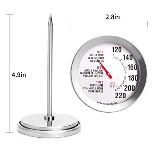 Meat Thermometer Extra Large Dial 2.8-Inch Meat & Poultry Thermometer Stainless Steel Safe Waterproof Classic Design BBQ Poultry Probe Cooking Meat Thermometer for Household Cooking Turkey Pork Beef