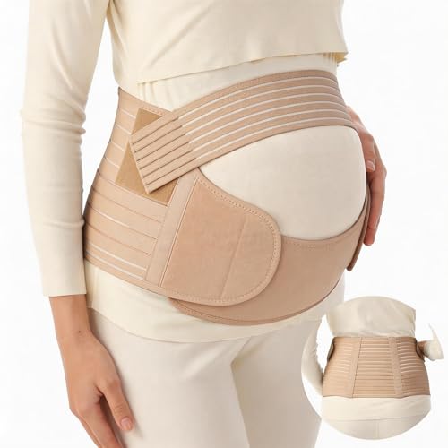 MomTend Pregnancy Support Belt Adjustable No-Slip Maternity & Postpartum Belly Band - Relieve Back Pelvic Hip Pain SPD & PGP Pregnancy Must Have for Birth Preparation Labour & Recovery XL Beige