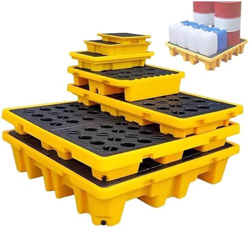 Stackable Spill Containment Pallet for Oil Drums - 50x36x10cm Grated Spill Tray, Heavy-Duty Spill Control Solution for Industrial Warehouses and Workshops