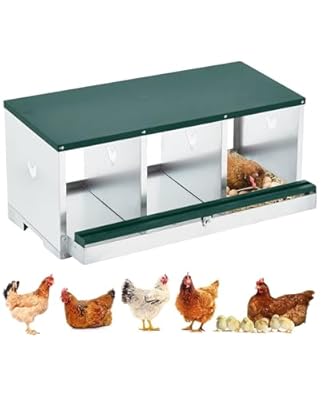 GarveeLife Chicken Nesting Box, 3 Compartments Nesting Box for Chickens, Two-Tier Galvanized Steel Chicken Egg Laying Box with Large Vented Holes Wall Mounting for Easy Egg Collection