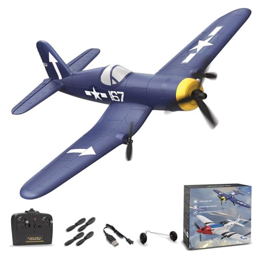 Image of RC Plane, F4U Remote Control Airplane, 2.4GHz 3 Channel Fighter with 6 Axis Gyro Stabilizer, Easy to Fly for Adults, Beginners