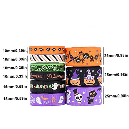 Hainice Halloween Wikkellint 4,5 M Bedrade Edge Ghost Pumpkin Spider Grosgrain Gift Lint 9pcs - Image 6