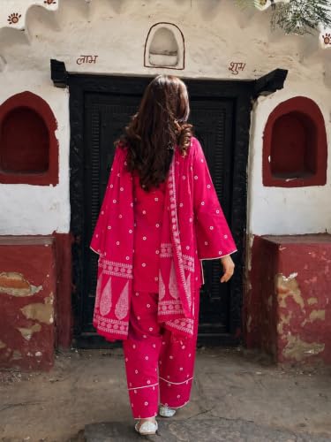 Image of ANNI DESIGNER Farshi Salwar Suit for Women | Cotton Blend Printed Straight Kurta with Dupatta | Farsi Farasi Parsi Ethnic Indian Office Party Wedding Clothing Fashion Premium Traditional Look 3 Piece