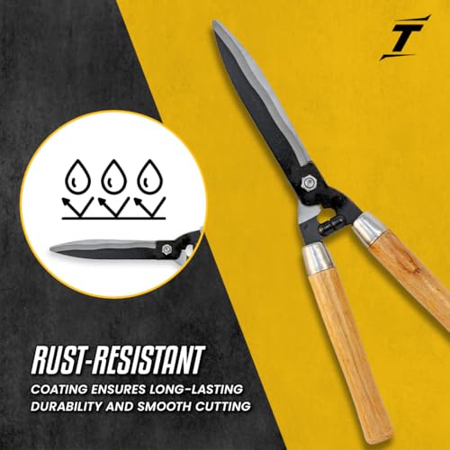Image of TOMAHAWK 21 inch Hedge Shears - For Trimming Plants, Trees & Hedges | High-Carbon Steel Blades With Teflon Coating | Wooden Handle, Large Scissors for Shaping & Pruning