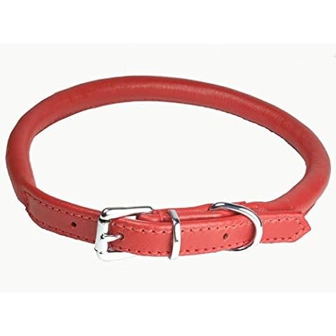 Soft Best Rolled Leather Dog Collar Red : sizes Medium 16"(40cm): will fit neck sizes from 30cm to 36cm Cover