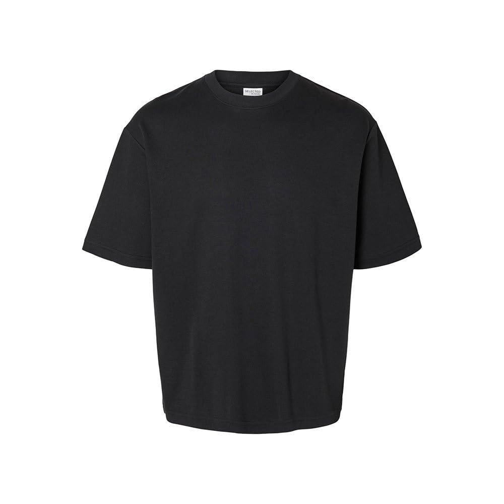 Selected Homme Mens Slhlooseoscar O-Neck Tee Noos T-Shirt, Black, M UK