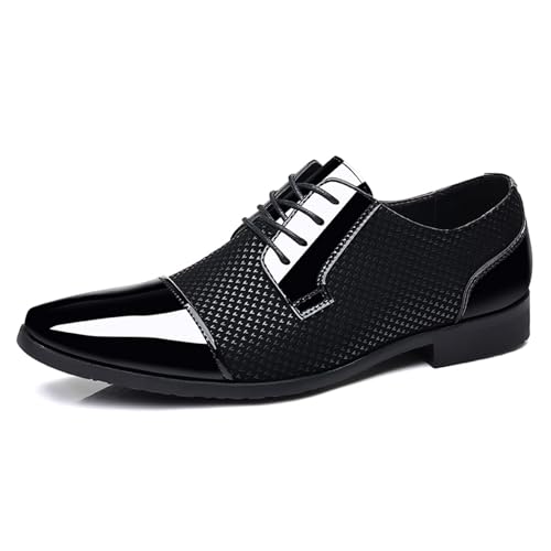 Men’s Patent Leather Splicing Lace Up Oxford Shoes Classic Round Toe Comfort Low Heel Dress Work Shoes for Business Office Daily Plus Size