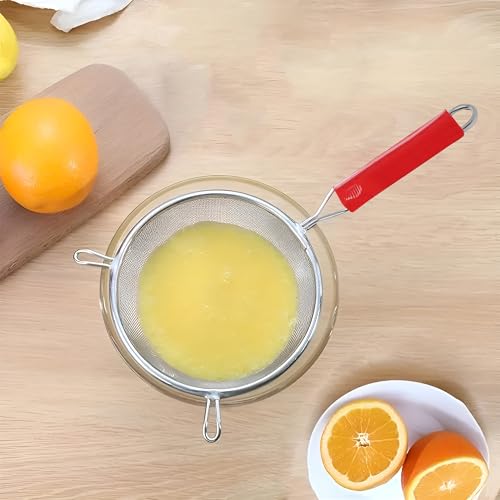 Image of Unify 1 Pieces Stainless Steel Soup & Juice Strainer /Liquid Filter for Kitchen Use, Large Soup Chalni with Red Handle, Rice & Juice Use (Size-6, Dia-16cm, Set of 1, Silver)