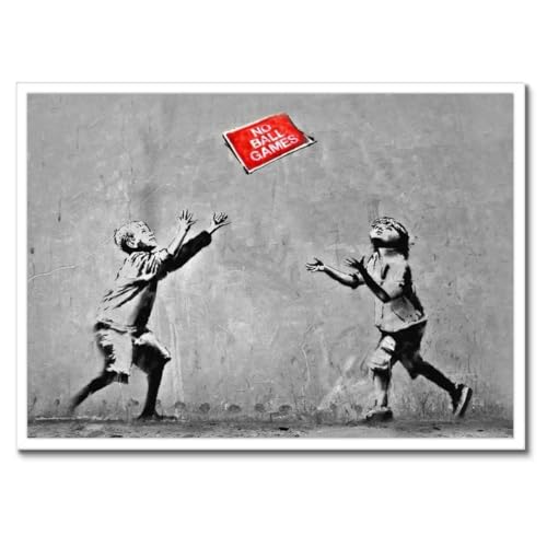 Banksy No Ball Games poster cadre noir decoration salon moderne de 70 x 50 cm