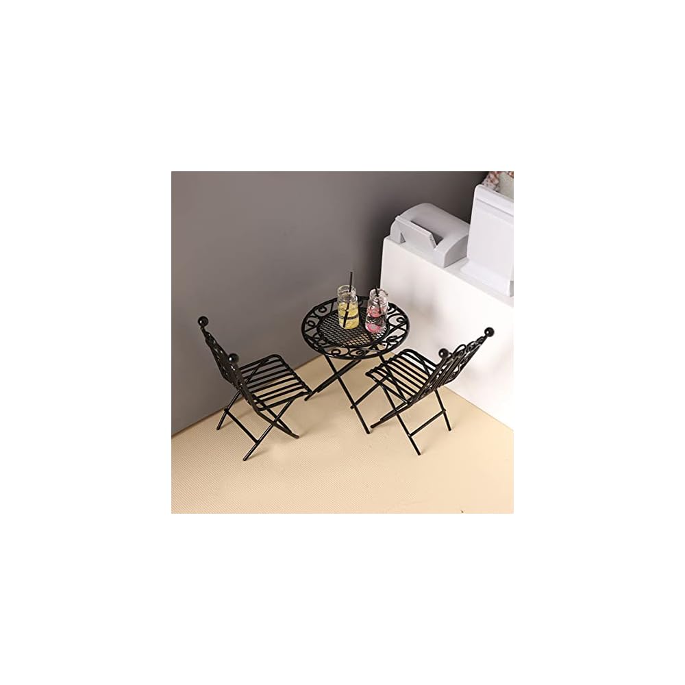 metal doll house bistro set, white miniature doll house table and chairs set, 1/12 scale miniature patio set fairy garden furniture ornaments micro decor