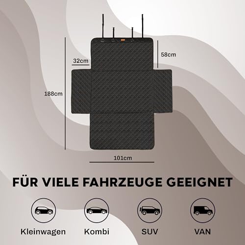 Hainberger Kofferraumschutz Hund gesteppt mit Seiten- und Ladekantenschutz Hundedecke Auto Kofferraum Wasserdicht und Kratzfest, Universal Kofferraum Schutzmatte für Hunde 174 x190cm (Schwarz)