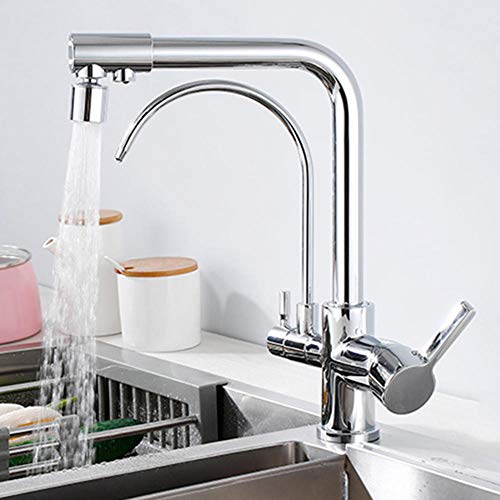 Robinet de cuisine en laiton chrome mitigeur 4 en 1 avec douchette extensible orientable