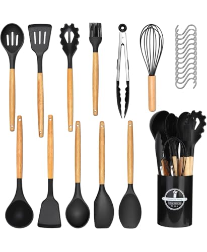 Küchenhelfer Set 12-teilig - Silikon Kochutensilien & Kochbesteck Set - Hitzebeständig, BPA-frei & spülmaschinenfest - Antihaft Küchenutensilien Kochgeschirr mit...