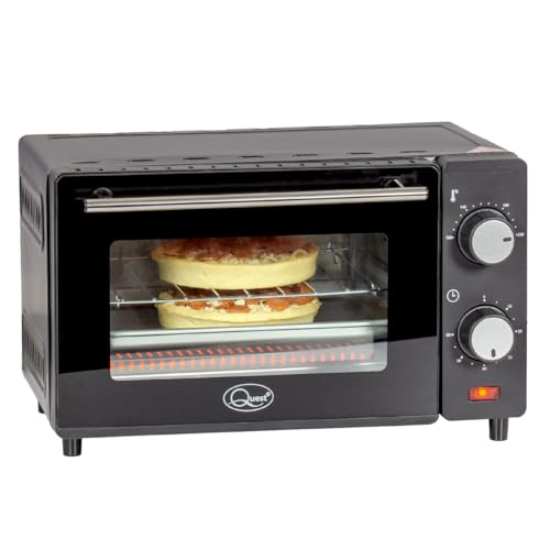 Quest 35409 Compact 9L Mini Oven/Temperature Controlled from 100-230° / 60 Minute Timer with Auto Shut Off / 650W / Tempered Glass Door / 36.5 cm x 28.5 cm x 22.1 cm, Black