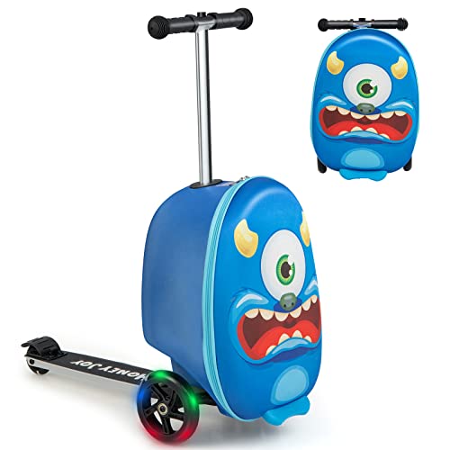 COSTWAY 2 in 1 Kinder Scooter & Kinderkoffer, mit LED Räder, 26L Kindertrolley mit Bremse, für Kinder ab 5 Jahre alt