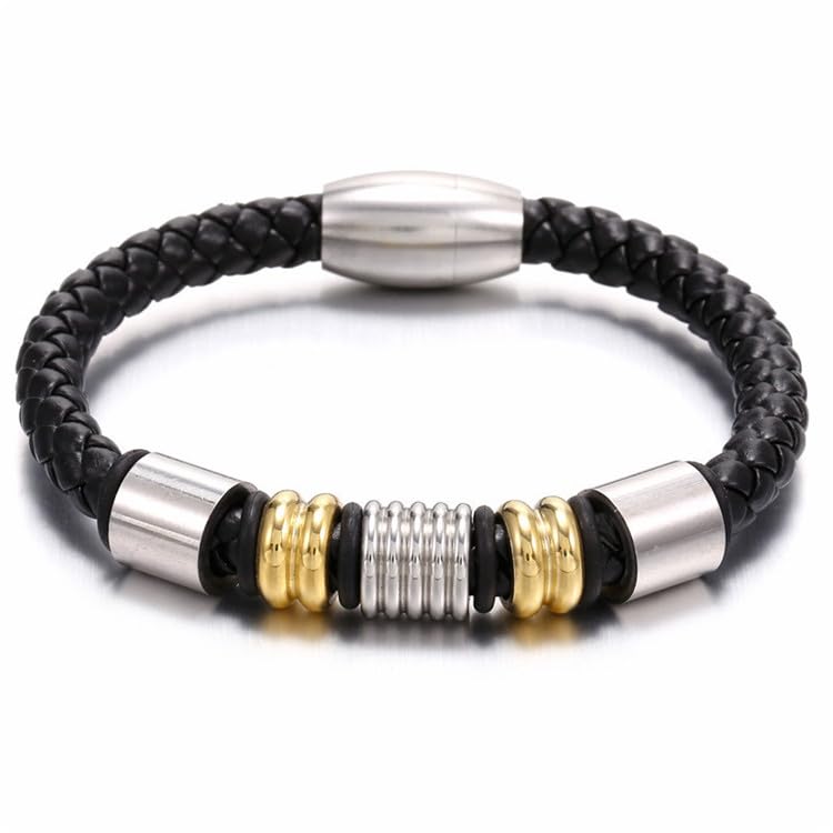 Designer Braided Black Leather Bracelet For Men And Boys Stylish Gym Bracelet For Daily Use Leather Bracelet For Men (8 inch) (B0CP2344NL) Amazon Price History, Amazon Price Tracker