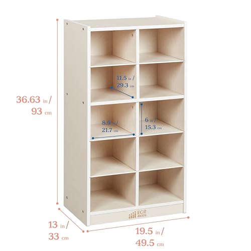 Image of ECR4Kids 10 Cubby Mobile Tray Storage Cabinet, 5x2, Classroom Furniture, White Wash