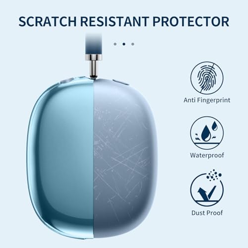 Image of Fintie Case Cover for AirPods Max Headphones, Soft TPU Clear Anti-Scratch Protective Cover, Transparent AirPods Max Headphones Accessories Skin Protector (Clear Blue)